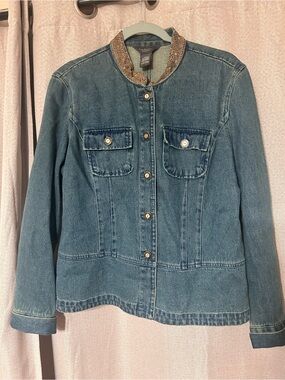 Van Heusen Blue Denim Jacket with Embroidered Collar Large